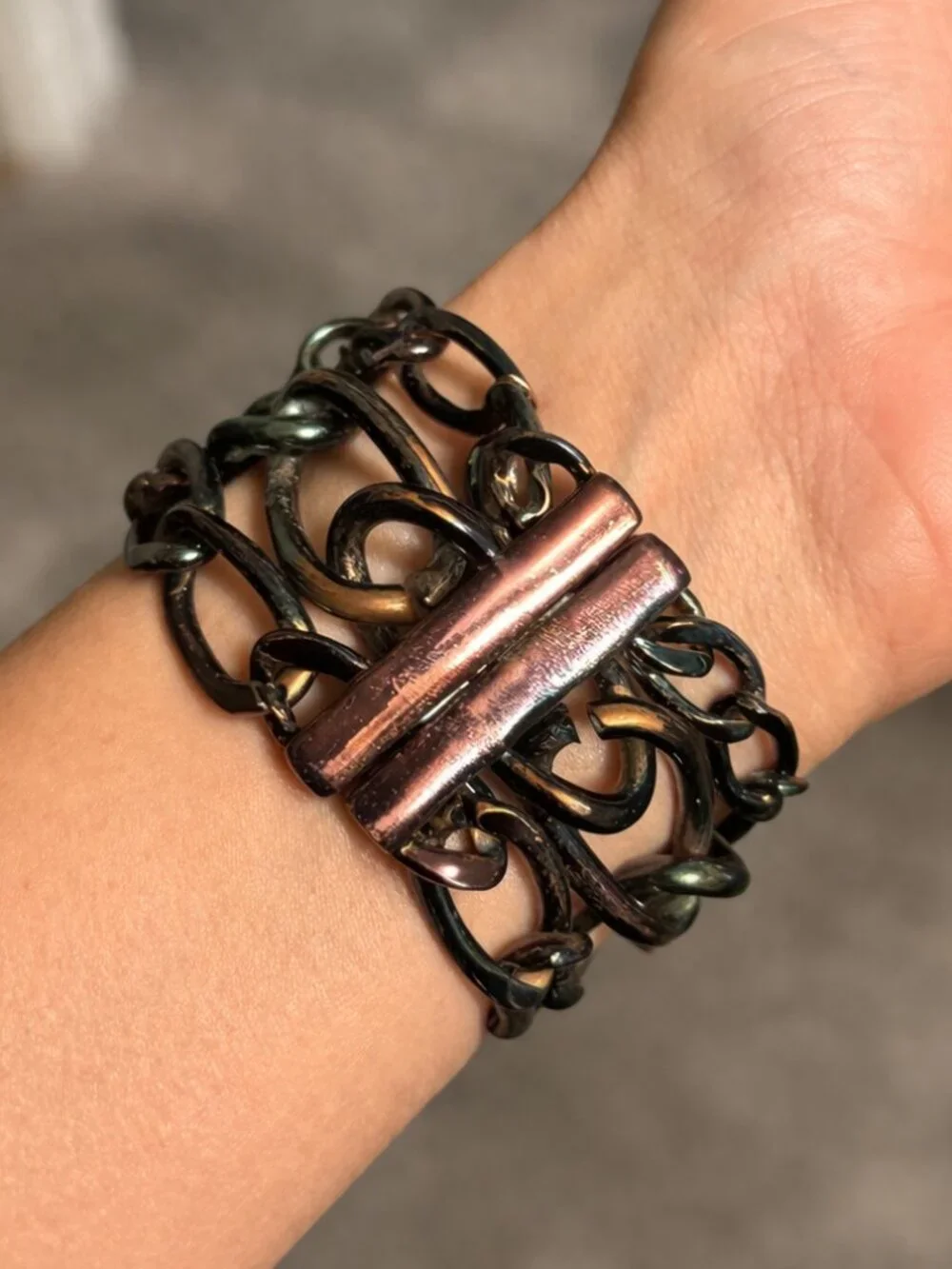 Chunky Dark Iridescent Link Bracelet Small Wrist Statement Piece